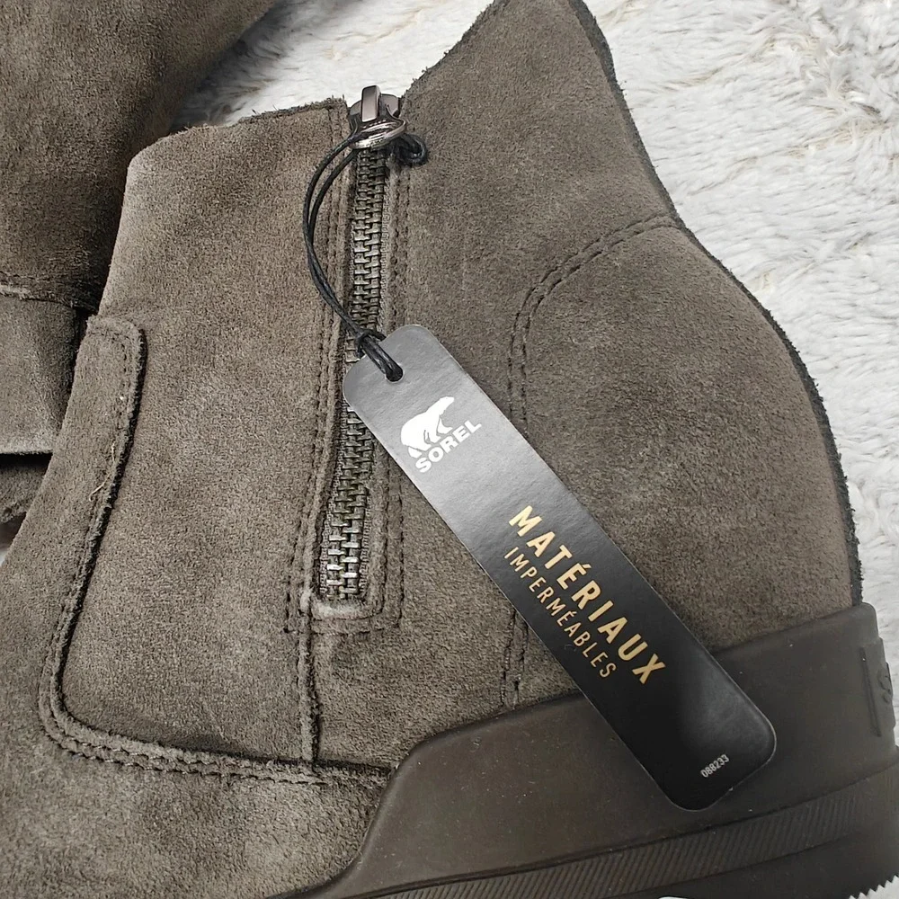 Sorel Evie Bootie Womens 9.5 Gray Suede‎ Leather Chelsea Wedge Goth Alt Office